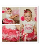 2pcs set Baby Short Sleeve Happy Birthday T-Shirt + Bow Tutu Layered Cake Skirt