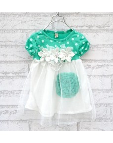Sweet Summer Girls Polka Dot Flower Dress (PINK/ GREEN)