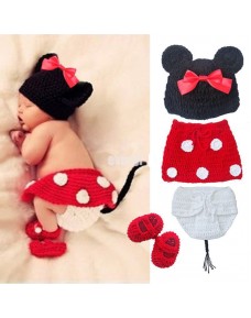 Baby Crochet Set~ Minnie Mouse Knitted Costume Photo Props 