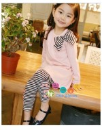 Sweet Pink Long Sleeve with Stripe Legging Set