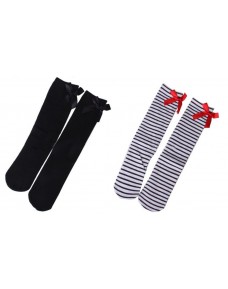 Girl's Knee Length Socks (Black / Black & White Stripes)