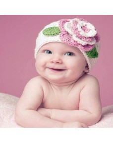 Lovely White Knit Crochet Flower Hat