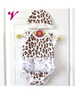 Baby Girl Leopard Print with mesh Romper + Hat matching Set