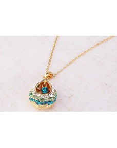 Fashion Multi-Colored Crystal Rhinestone Teardrop Shape Pendant Necklace