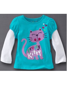 Jumping Beans - Pretty Kitty Blue white Long Sleeve T-shirt