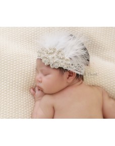 Premium Rhinestones Feather Lace Headband