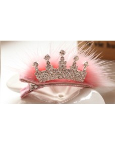 Princess Pink fur Rhinestone Crown Crystal Hairclip