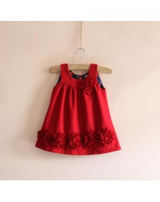 Elegant Red Flower Woolen Vest Girls Dress (Limited Stock)