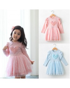 Korean Style Collection ~ Beautiful Heart Shape floral Long Sleeve Dress / Princess