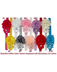 Beautiful Chiffon Satin Flowers Headband with Rhinestone (10 colors)