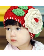 Lovely Red Knit Crochet Flower Hat