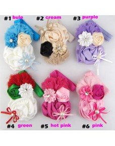 Rosette Satin Rose Flower Headband / Christmas (6 Colours)