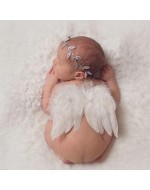 Baby Angel Feather Wings with Silver color Leaves Headband