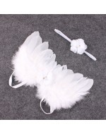 Angel Wings Feather Wings with Flowers Headband Photography Props (WHITE)