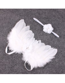 Angel Wings Feather Wings with Flowers Headband Photography Props (WHITE)