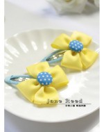 Sweet Yellow Ribbon with Blue Polka Dot Button Hairclip (Clip Length: 5cm)
