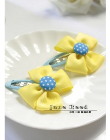 Sweet Yellow Ribbon with Blue Polka Dot Button Hairclip (Clip Length: 5cm)