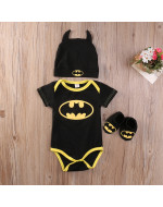 Cute Batman Baby Boys Rompers +Shoes + Hat (3pcs Set) - Short / Long Sleeve