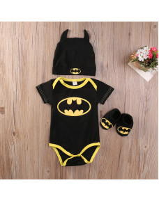 Cute Batman Baby Boys Rompers +Shoes + Hat (3pcs Set) - Short / Long Sleeve