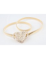 Heart Shape Rhinestones Gold Color Metal Thin Stretchable Belt