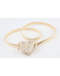 Heart Shape Rhinestones Gold Color Metal Thin Stretchable Belt