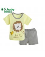 Lion Print Baby Short Sleeve T-shirt & Pants Suit 