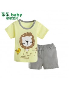 Lion Print Baby Short Sleeve T-shirt & Pants Suit 