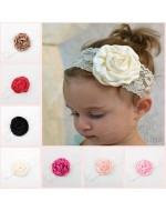 Sweet Baby Girls Satin Flower Lace Headbands (10 Colors)