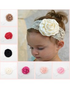 Sweet Baby Girls Satin Flower Lace Headbands (10 Colors)